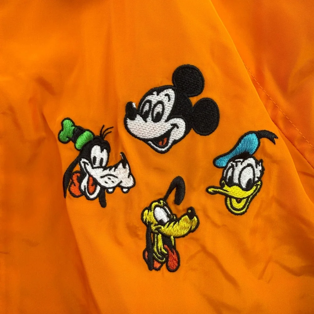 Disney Windbreaker Jacket Unisex XL Orange Mickey & Friends Embroidered Zip Up - Picture 4 of 16